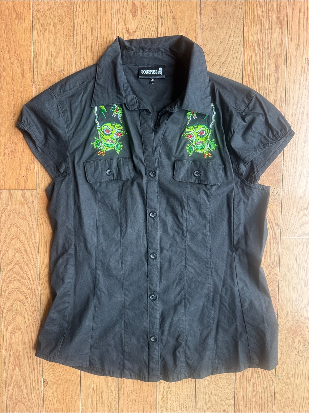 Sourpuss Black Bride of Frankenstein Embroidery Top